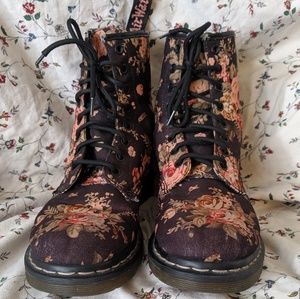 Black Victorian Flower Canvas Doc Martens